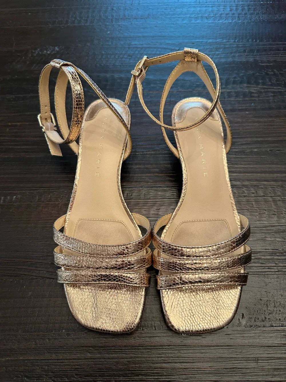 Alex Marie Zamora Sandals Metallic Strappy Kitten Heels Rose Gold Size 7.5